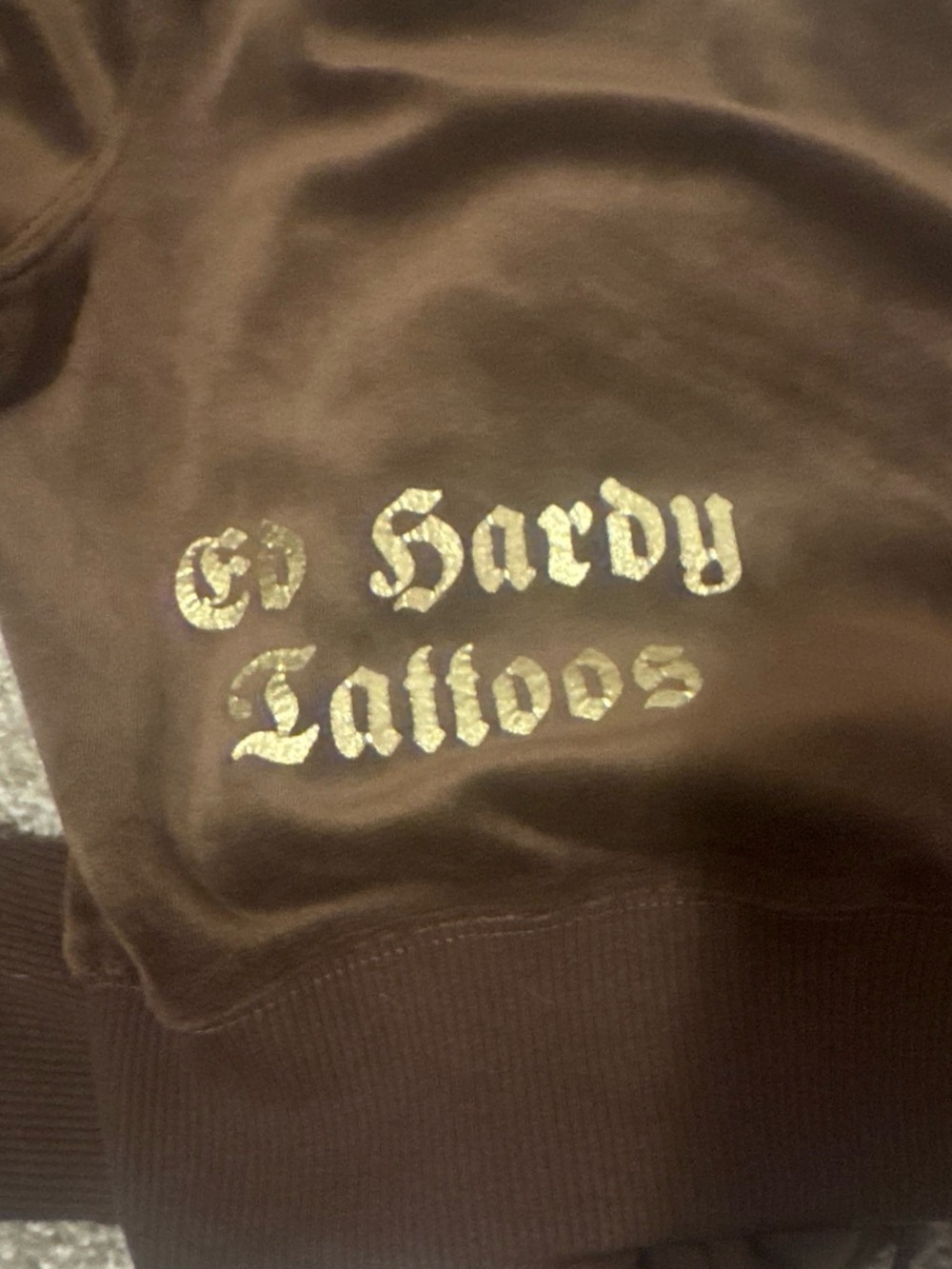 Ed Hardy Brown Tracksuit with Gold Tone Logo